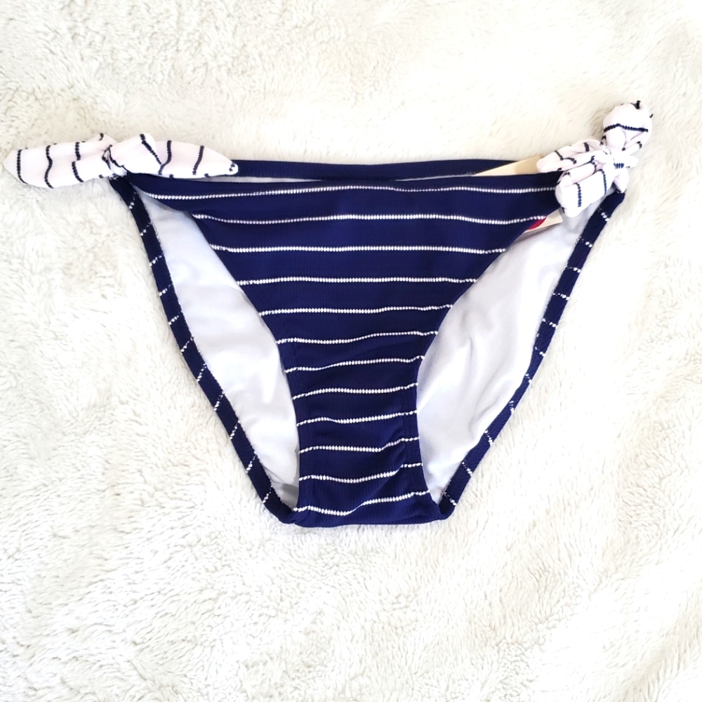 NWT So Junior Medium Navy/White Side Tie Ruched Bikini Swim bottom